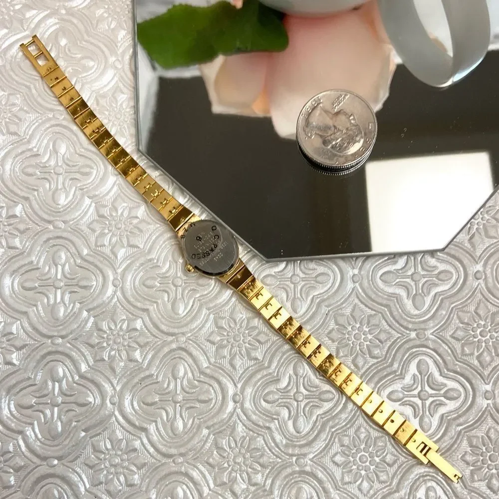 Vintage Elgin Gold-Tone Black Dial Dainty Dress Watch